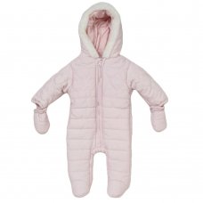 C05743: Baby Girls Snowsuit With Faux Fur Trim & Heart Quilting (0-12 Months)